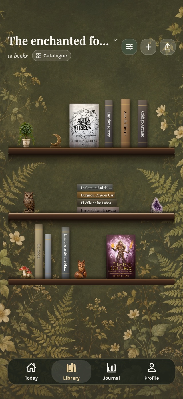 The enchanted forest: a fantasy bookshelf with books, ivy and woodland decorations in myShelf